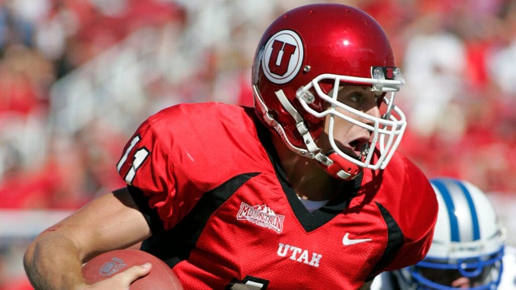 Utah Utes quarterback Alex Smith (11) in action against the Air Force Falcons at Rice-Eccles Stadium