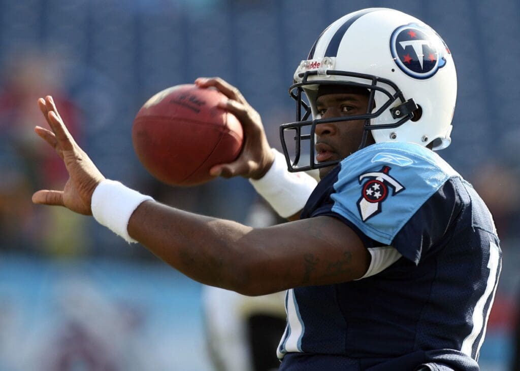 Dec 17, 2006; Nashville, TN, USA; Tennessee Titans quarterback (10) Vince Young throws against the Jacksonville Jaguars at LP Field.