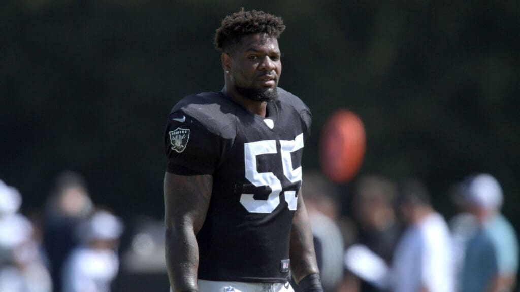 Aug 7, 2019; Napa, CA, USA; Oakland Raiders outside linebacker Vontaze Burfict (55) during a training camp joint practice against the Los Angeles Rams at Napa Valley Marriott.