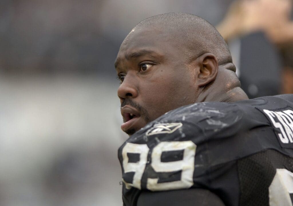 Oct 1, 2006 Oakland, CA, USA: Oakland Raiders defensive tackle (99) Warren Sapp during the 4th quarter against the Cleveland Browns at McAfee Coliseum in Oakland, CA.