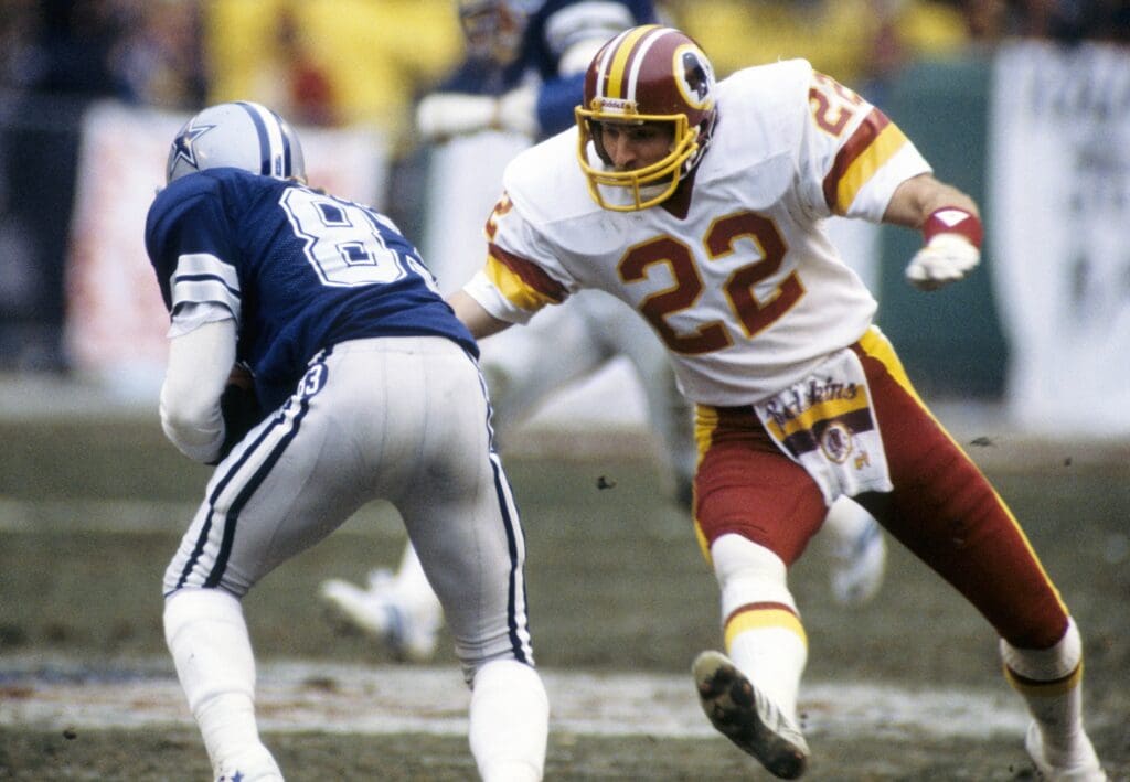 Jan 22, 1983; Washington, DC, USA; FILE PHOTO; Washington Redskins defensive back Curtis Jordan (22) in action against the Dallas Cowboys during the 1982 NFC Championship Game at RFK Stadium. The Redskins won 31-17.