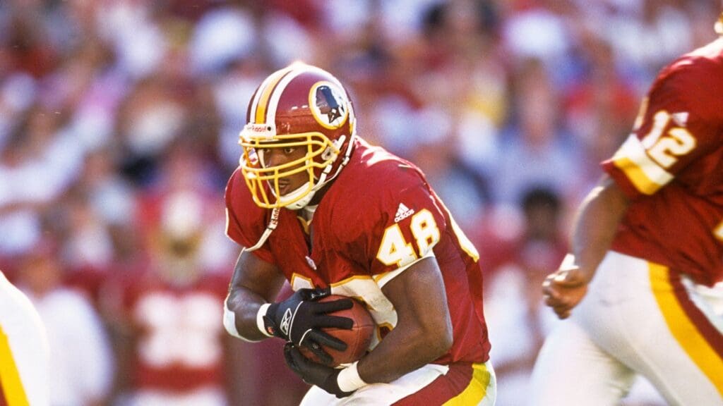 Oct 21, 2001; Landover, MD, USA; FILE PHOTO; Washington Redskins running back Stephen Davis (48) in action against the Carolina Panthers at FedExField.