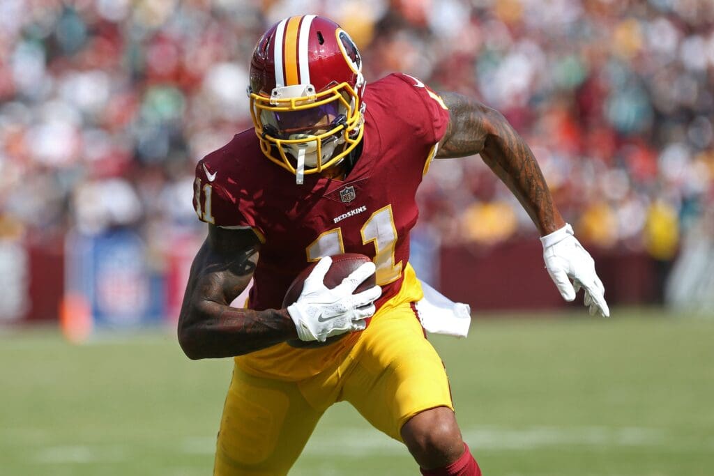 Sep 10, 2017; Landover, MD, USA; Washington Redskins wide receiver Terrelle Pryor (11) runs with the ball against the Philadelphia Eagles at FedEx Field.