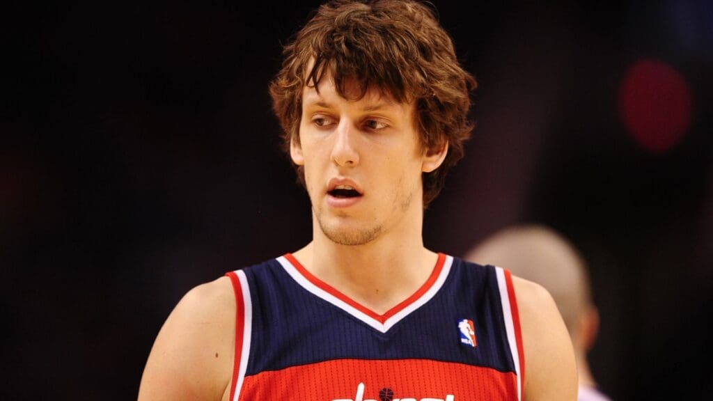 Feb. 20, 2012; Phoenix, AZ, USA; Washington Wizards forward Jan Vesely during game against the Phoenix Suns at the US Airways Center. The Suns defeated the Wizards 104-88.