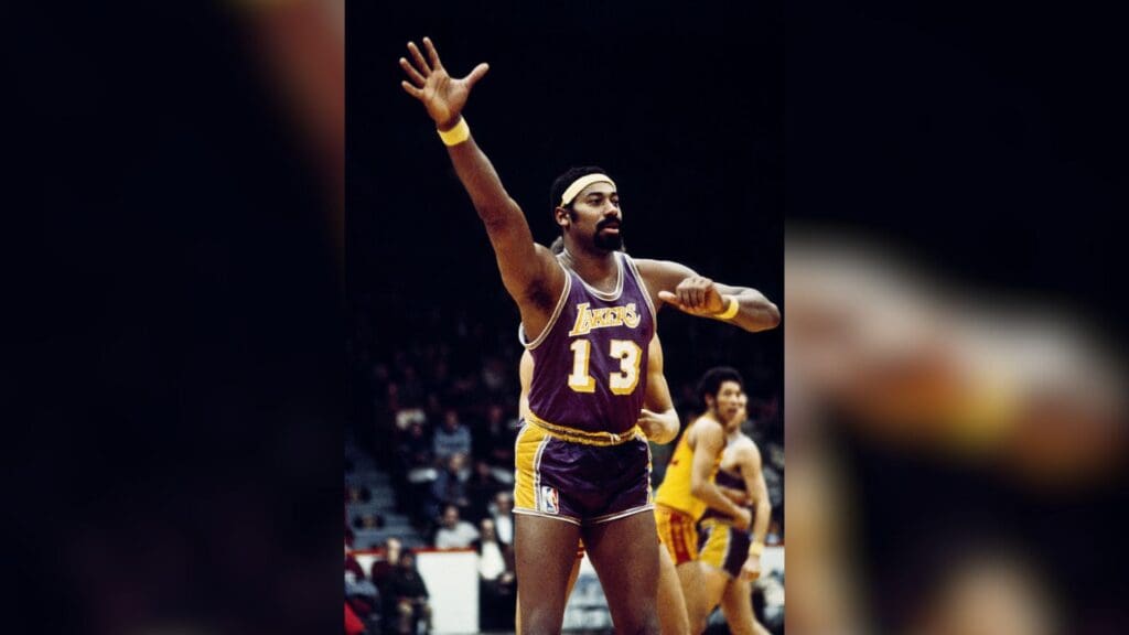 Feb 9, 1971; Cleveland, OH, USA; FILE PHOTO; Los Angeles Lakers center Wilt Chamberlain (13) in action against the Cleveland Cavaliers at Cleveland Arena during the 1970-71 season.