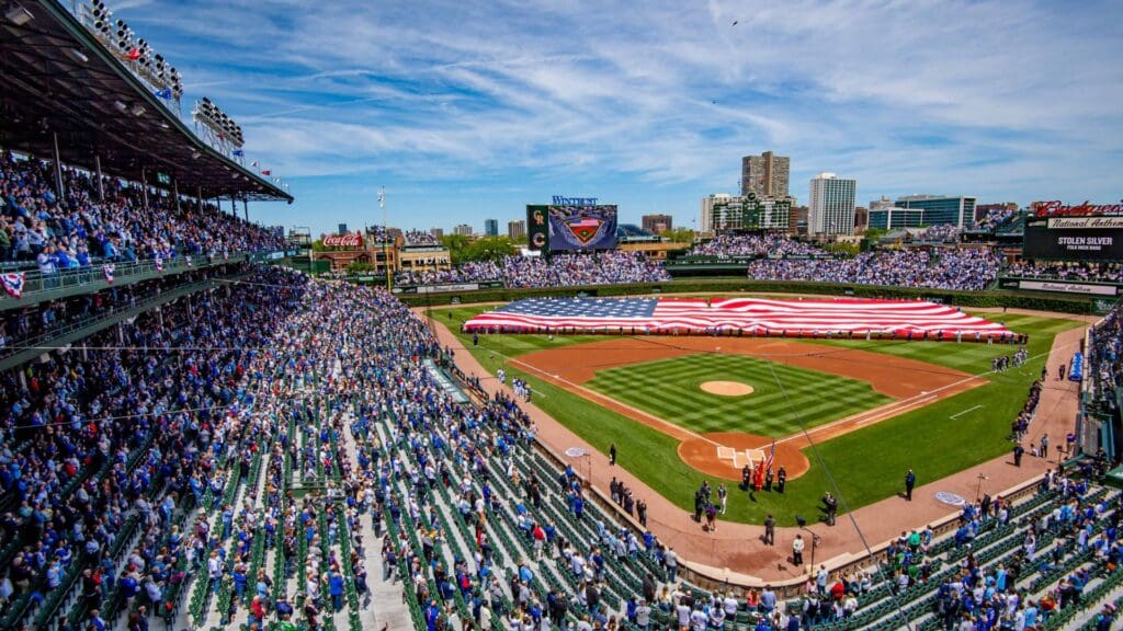May 26, 2025; Chicago, Illinois, USA; A general view of the field prior to a game between the Chicago Cubs and the Colorado Rockies at Wrigley Field