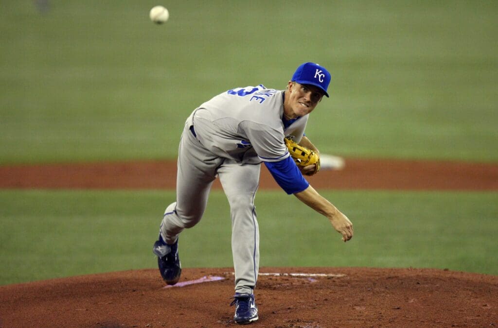 May 23, 2008; Toronto, ON, Canada; Kansas City Royals starting pitcher Zack Greinke (23) delivers a pitch against the Toronto Blue Jays at the Rogers Centre in Toronto, ON. The Blue Jays beat the Royals 7-1.