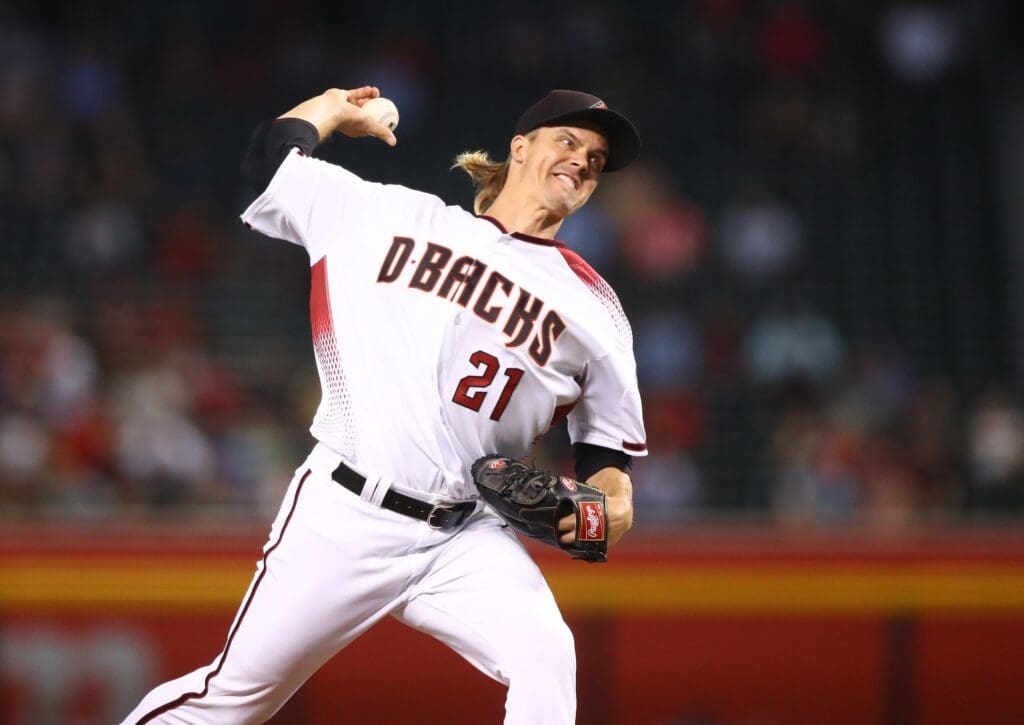 May 15, 2019; Phoenix, AZ, USA; Arizona Diamondbacks pitcher Zack Greinke in the eighth inning against the Pittsburgh Pirates at Chase Field.