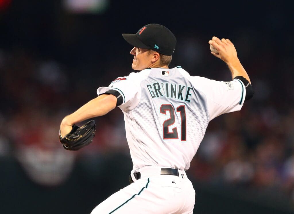 Oct 4, 2017; Phoenix, AZ, USA; Arizona Diamondbacks pitcher Zack Greinke against the Colorado Rockies in the 2017 National League wildcard playoff baseball game at Chase Field.