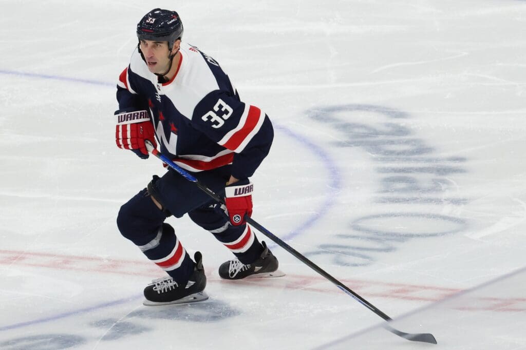 Jan 26, 2021; Washington, District of Columbia, USA; Washington Capitals defenseman Zdeno Chara (33) skates against the New York Islanders in the third period at Capital One Arena.