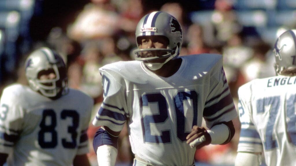 Sep 28, 1975; Atlanta, GA, USA; FILE PHOTO; Detroit Lions cornerback (20) Lem Barney during the 1975 season against the Atlanta Falcons at Fulton County Stadium.