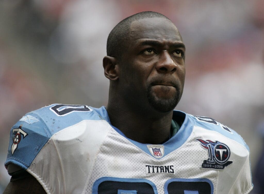 Dec 14, 2008; Houston, TX, USA; Tennessee Titans defensive end Jevon Kearse (90) against the Houston Texans in the fourth quarter at Reliant Stadium. The Texans defeated the Titans 13-12
