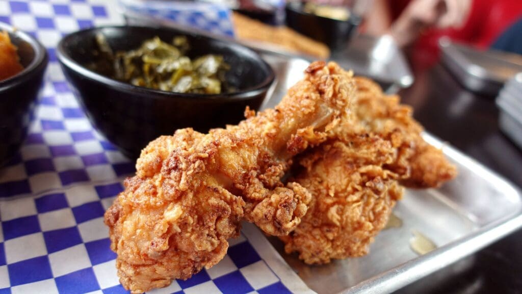 Southern fried chicken with collard greens at The Root and Soul in Scottsdale. The Root Fried Chicken