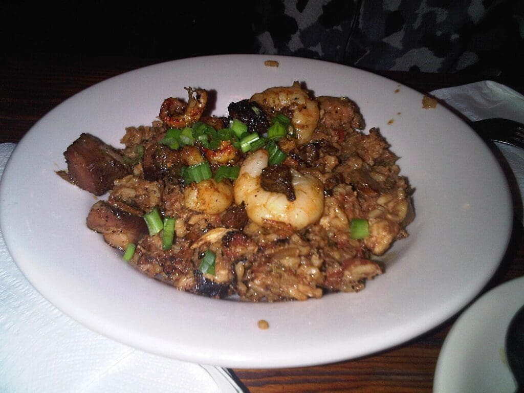 Jambalaya at Coop's Place. Good to the last grain of rice!