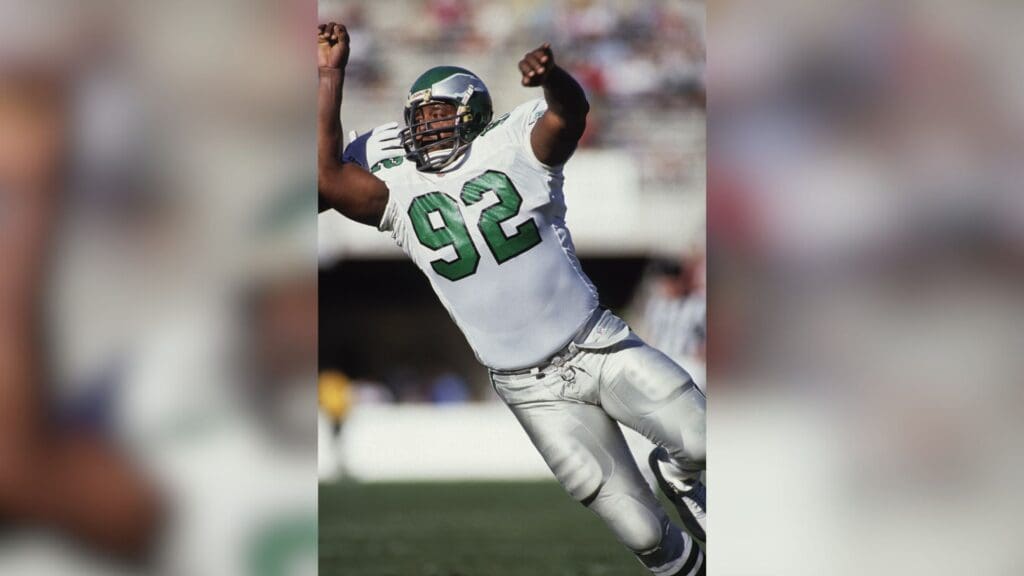 Nov 24, 1991; Tempe, AZ, USA; FILE PHOTO; Philadelphia Eagles defensive end Reggie White (92) in action against the Phoenix Cardinals at Sun Devil Stadium.