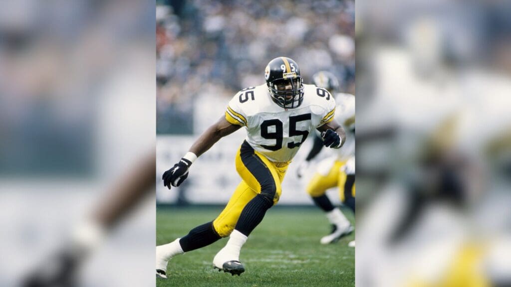 Dec 10, 1995; Oakland, CA, USA; FILE PHOTO; Pittsburgh Steelers linebacker Greg Lloyd (95) in action against the Oakland Raiders at Oakland-Alameda County Coliseum.