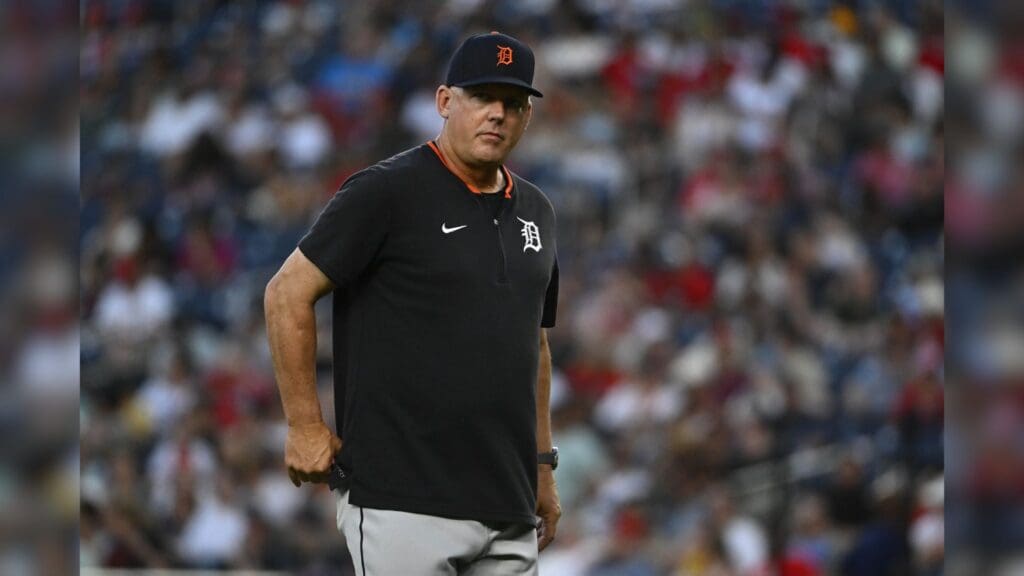Jul 3, 2025; Washington, District of Columbia, USA; Detroit Tigers manager A.J. Hinch on the field against the Washington Nationals during the fifth inning at Nationals Park.