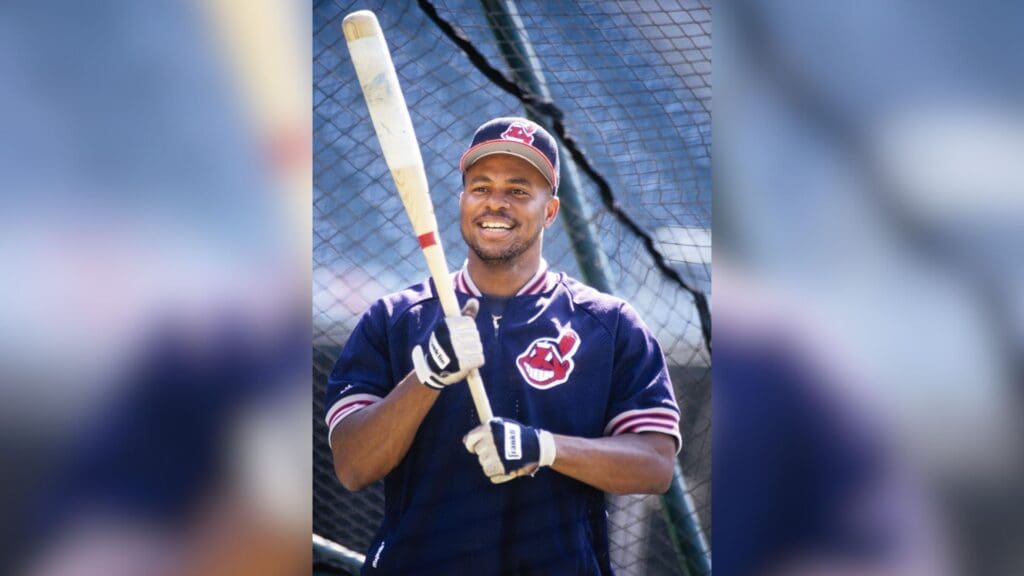 Unknown date and location; USA; FILE PHOTO; Cleveland Indians left fielder Albert Belle at batting practice.