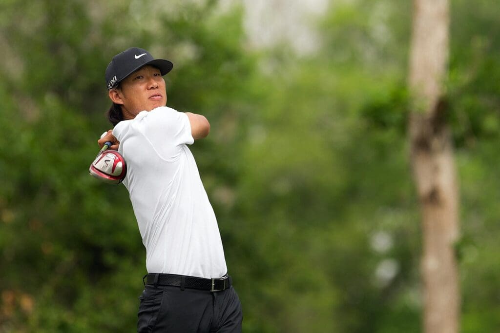 Mar 30, 2012; Humble, TX, USA; Anthony Kim with his tee shot on the 15th during the first round of the Shell Houston Open at Redstone Golf Club-The Tournament Course.