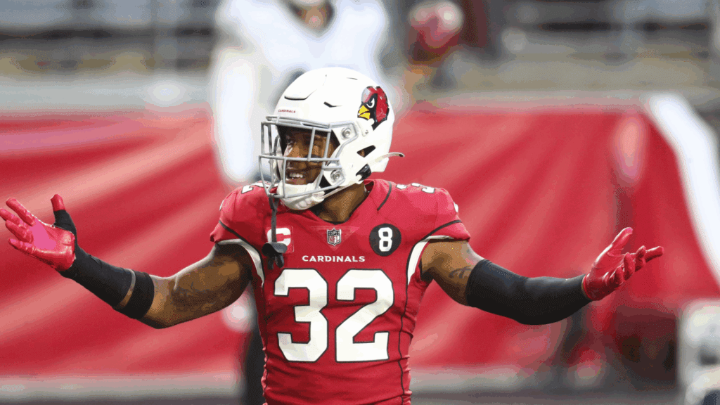 Dec 20, 2020; Glendale, Arizona, USA; Arizona Cardinals safety Budda Baker (32) reacts in the second half against the Philadelphia Eagles at State Farm Stadium.