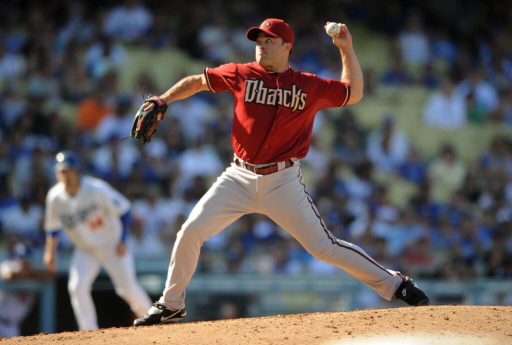 October 3, 2010; Los Angeles, CA, USA; Arizona Diamondbacks pitcher Mike Hampton pitches against the Los Angeles Dodgers at Dodger Stadium. The Los Angeles Dodgers won 3-1.