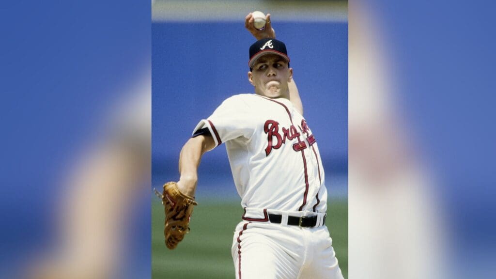 Unknown date 1996; Atlanta, GA, USA: FILE PHOTO; Atlanta Braves pitcher Steve Avery in action during the 1996 season at Fulton County Stadium.