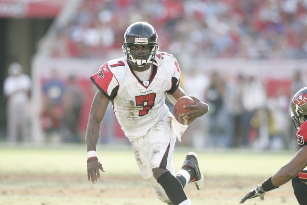 Dec 05, 2004; Tampa, FL, USA; Atlanta Falcons quarterback Michael Vick scrambles at Raymond James Stadium.