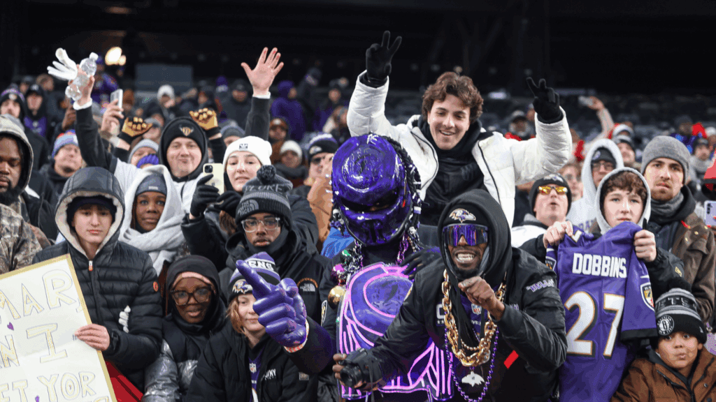 Dec 15, 2024; East Rutherford, New Jersey, USA; Baltimore Ravens fans cheer after the game against the New York Giants at MetLife Stadium.