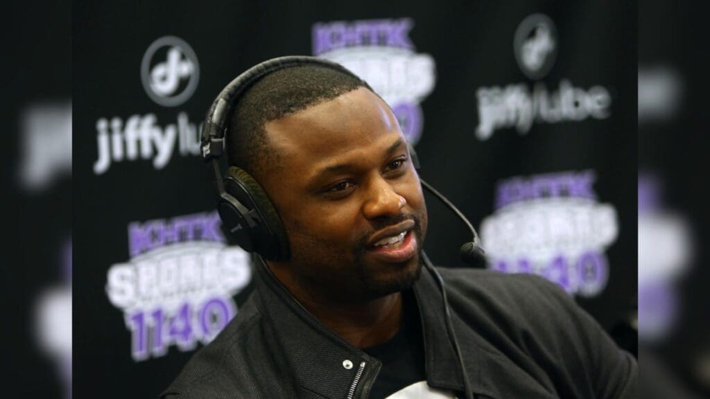 Feb 3, 2016; San Francisco, CA, USA; Baltimore Ravens and New York Jets former linebacker Bart Scott on radio row prior to Super Bowl 50 between the Carolina Panthers and the Denver Broncos. 