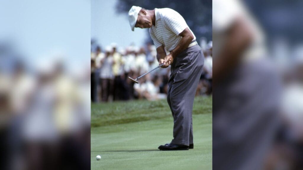 Jul 19, 1964; Columbus, OH, USA; FILE PHOTO; Ben Hogan hitting a putt during the 1964 PGA Championship at Columbus Country Club