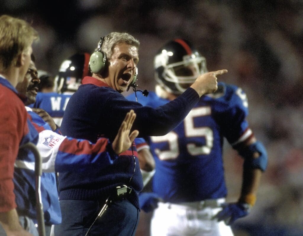 Jan 27, 1991; Tampa, FL, USA; FILE PHOTO; New York Giants head coach Bill Parcells on the sidelines during Super Bowl XXV against the Buffalo Bills at Tampa Stadium. The Giants defeated the Bills 20-19.