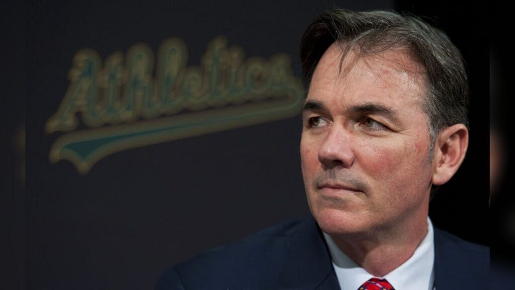 December 14, 2010; Oakland, CA, USA; Oakland Athletics general manager Billy Beane addresses the media during a press conference following designated hitter Hideki Matsui (not pictured) signing with the Athletics at Oakland-Alameda County Coliseum.