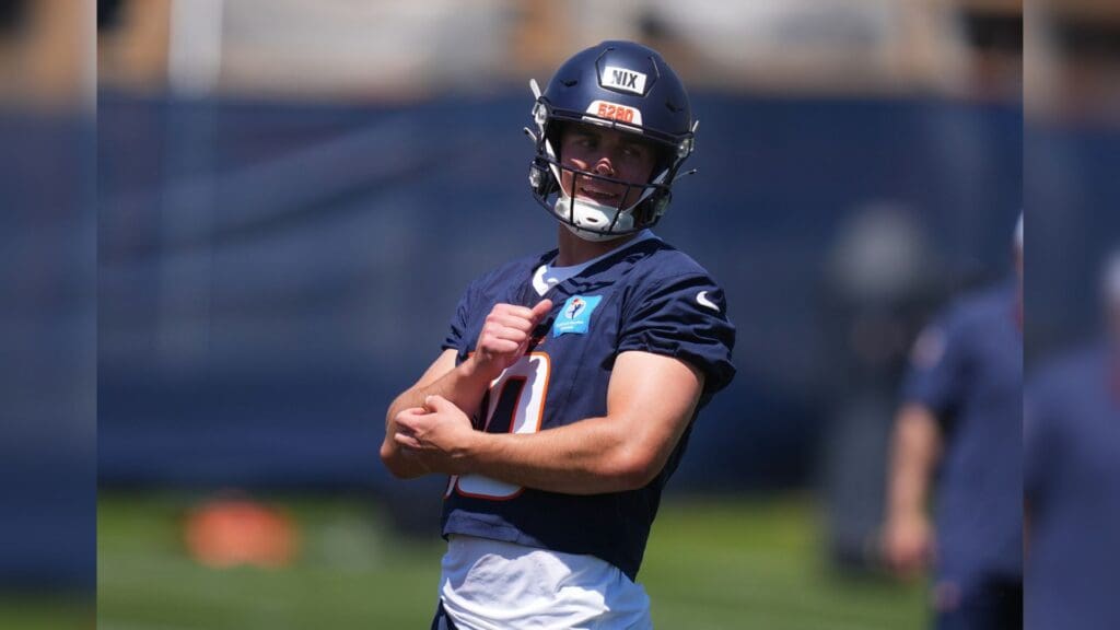Jun 10, 2025; Denver, CO, USA; Denver Broncos quarterback Bo Nix (10) during minicamp at Broncos Park Powered by CommonSpirit.
