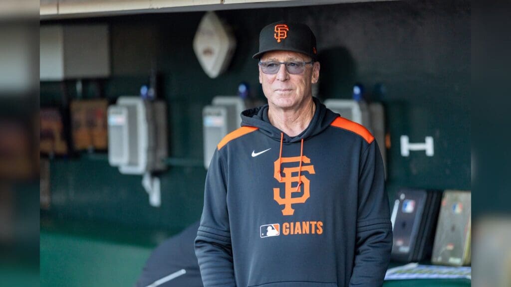 Jun 18, 2025; San Francisco, California, USA; San Francisco Giants manager Bob Melvin walks the dugout before the game against the Cleveland Guardians at Oracle Park.