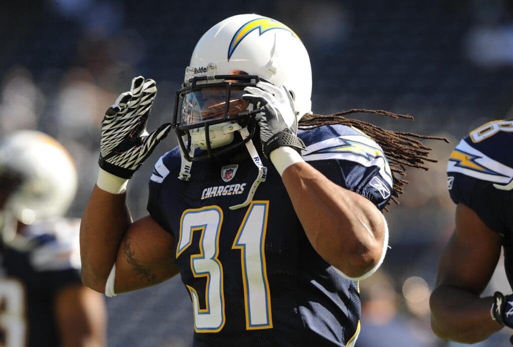 August 11, 2011; San Diego, CA, USA; San Diego Chargers safety Bob Sanders (31) prior to the game against the Seattle Seahawks at Qualcomm Stadium.