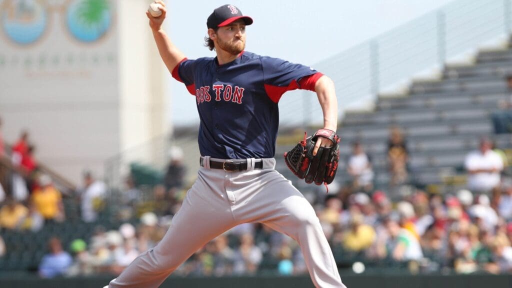 February 28, 2013; Bradenton, FL, USA; Boston Red Sox relief pitcher Chris Carpenter (37) throws a pitch during the third inning against the Pittsburgh Pirates at McKechnie Field.