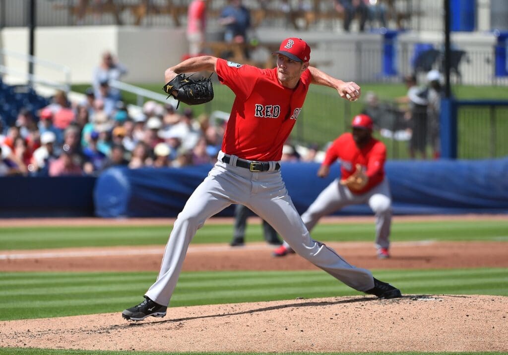 Mar 6, 2017; West Palm Beach, FL, USA; Boston Red Sox starting pitcher Chris Sale (41) delivers a pitch against the Houston Astros at The Ballpark of the Palm Beaches.