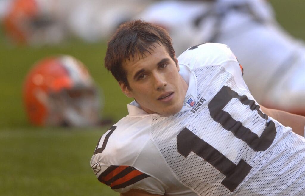 Dec. 2, 2007; Glendale, AZ, USA; Cleveland Browns quarterback Brady Quinn (10) prior to the game against the Arizona Cardinals at University of Phoenix Stadium.