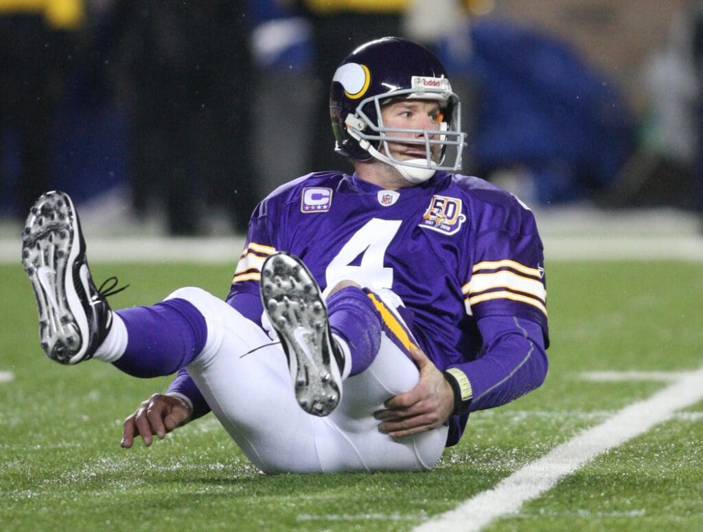 Dec 20, 2010; Minneapolis, MN, USA; Minnesota Vikings quarterback Brett Favre (4) during the first quarter against the Chicago Bears at TCF Bank Stadium.