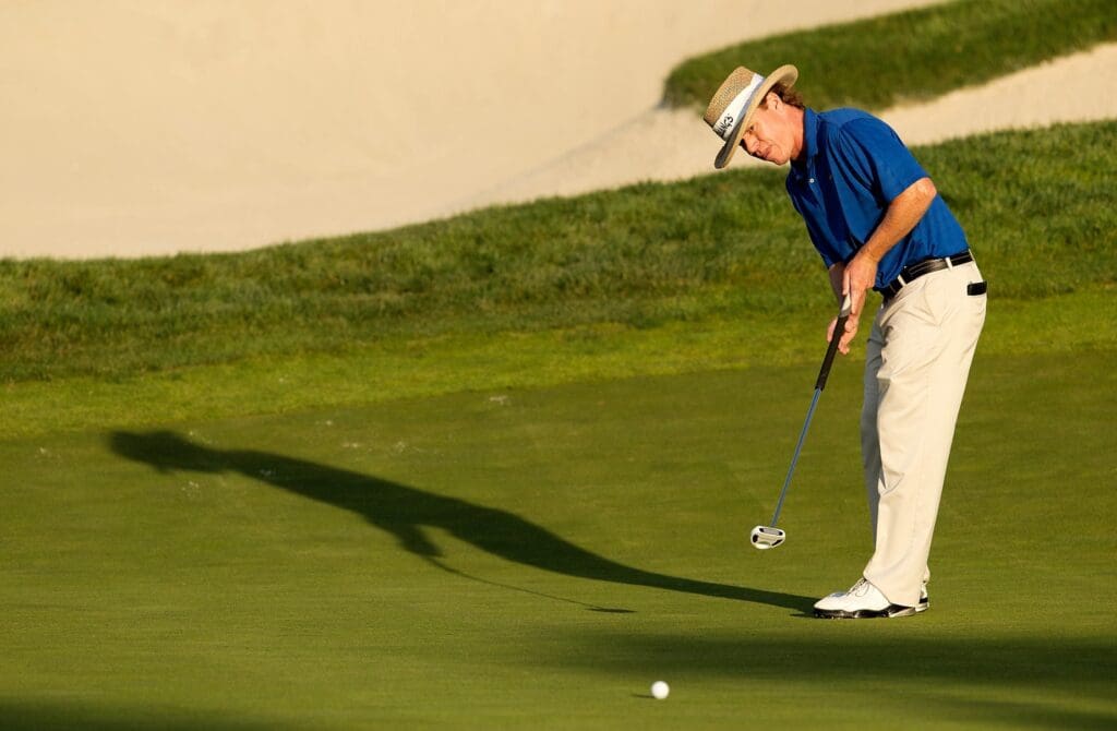 Oct 9, 2011; San Martin, CA, USA; Briny Baird putts on the green of the 17th hole during the final round of the Frys.com Open at CordeValle Golf Club.