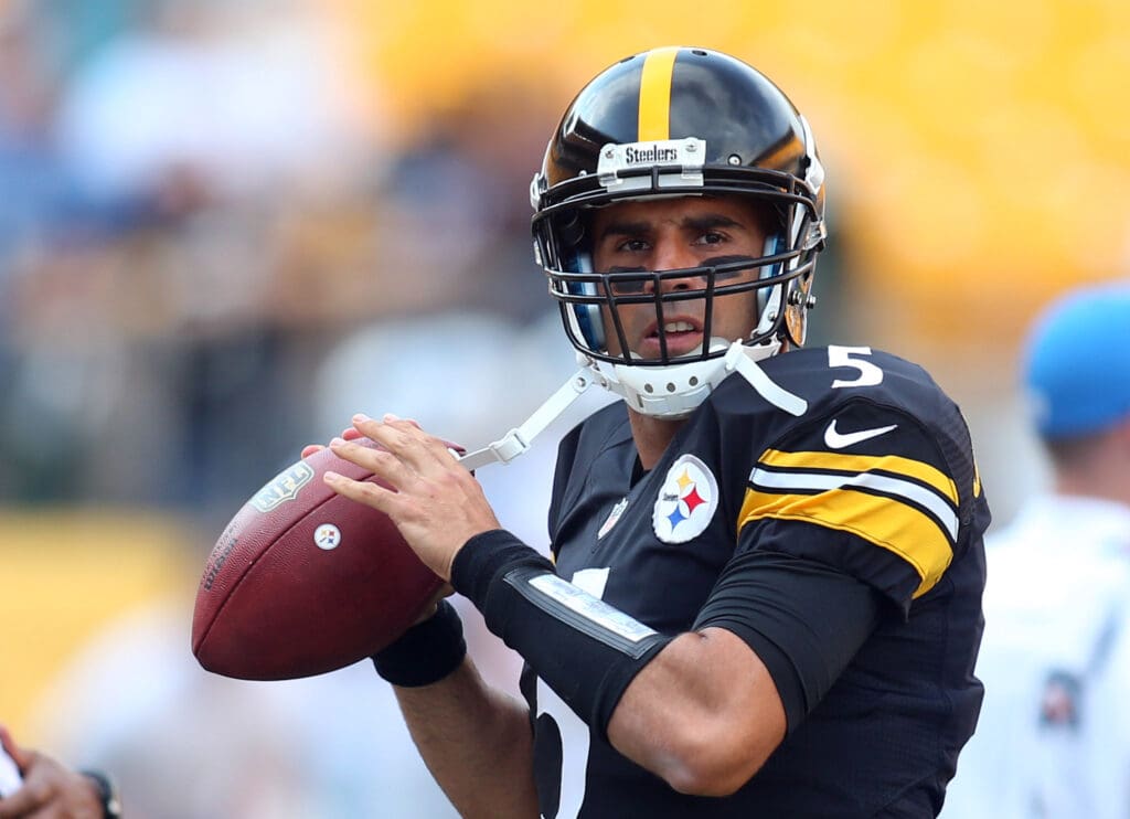 Aug 12, 2016; Pittsburgh, PA, USA; Pittsburgh Steelers quarterback Bruce Gradkowski (5) warms-up before playing the Detroit Lions at Heinz Field.
