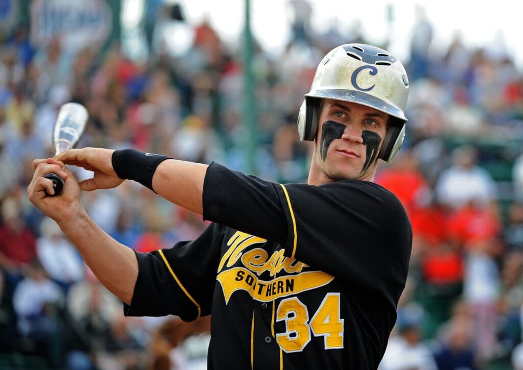Jun. 1, 2010; Grand Junction, CO, USA; Southern Nevada Coyotes right fielder Bryce Harper against Iowa Western C.C. during the Junior College World Series as Suplizio Field. Southern Nevada won the game 12-7.