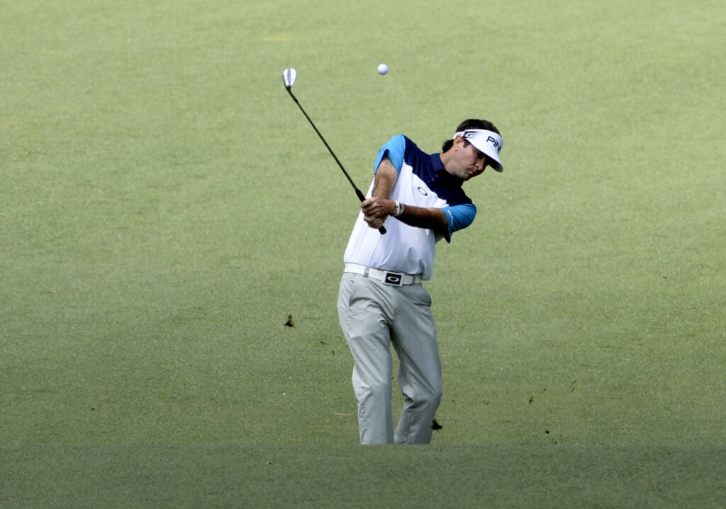 Apr 7, 2016; Augusta, GA, USA; Bubba Watson plays a shot on the 2nd hole during the first round of the 2016 The Masters golf tournament at Augusta National Golf Club.