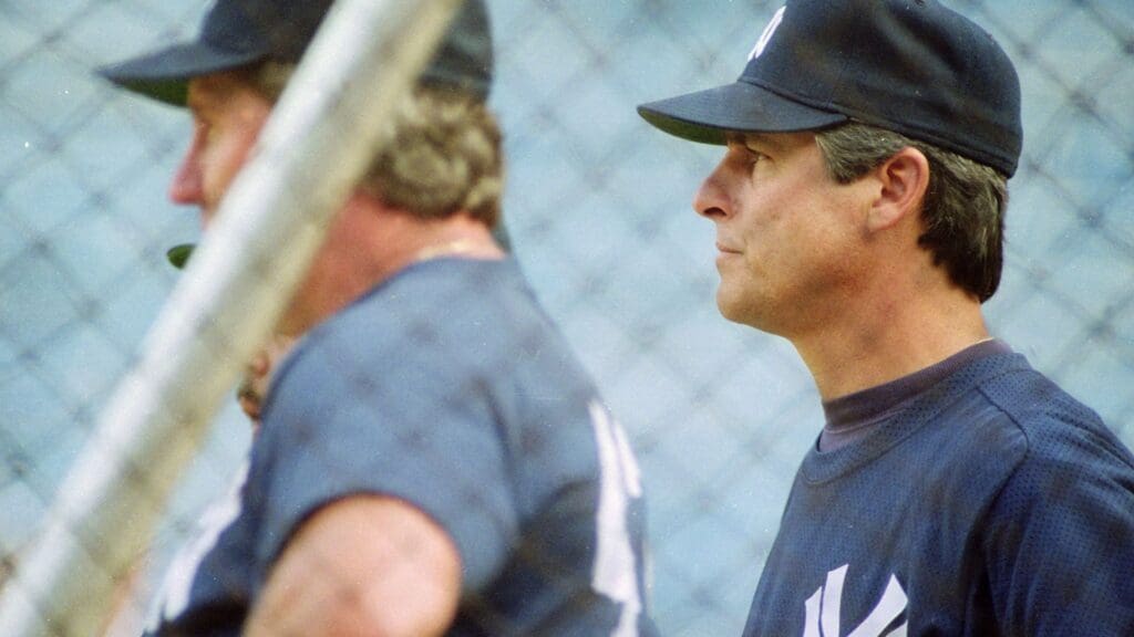 August 21, 1989; New York City, NY, USA; Bucky Dent makes his debut as a manager of the Yankees at the August 21, 1989 game against the Boston Red Sox at Yankee Stadium in New York City. Dent got his first victory as manager, winning 6-4.