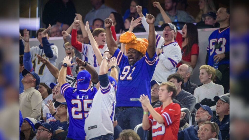 Nov 28, 2019; Arlington, TX, USA; The Buffalo Bills fans celebrate during the game between the Dallas Cowboys and the Buffalo Bills at AT&T Stadium.