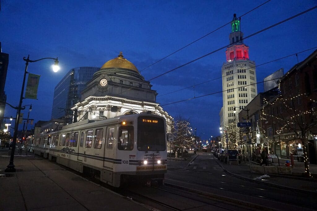 Buffalo Metro Rail on Main Street in Buffalo, New York (United States).