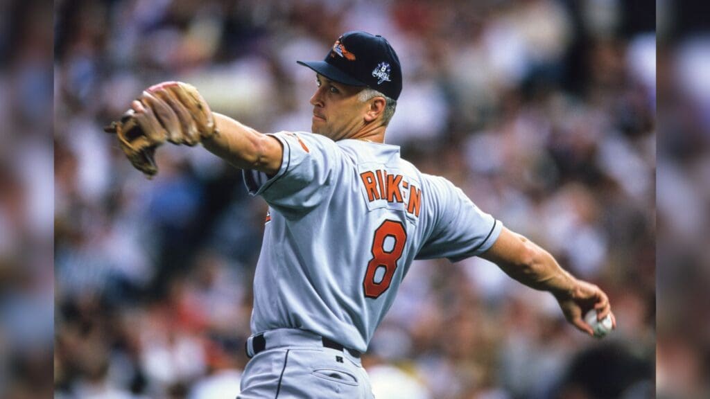 Jul 7, 1998; Denver, CO, USA; FILE PHOTO; American League third basement Cal Ripken Jr. (8) of the Baltimore Orioles in action during the 1998 MLB All-Star Game at Coors Field.