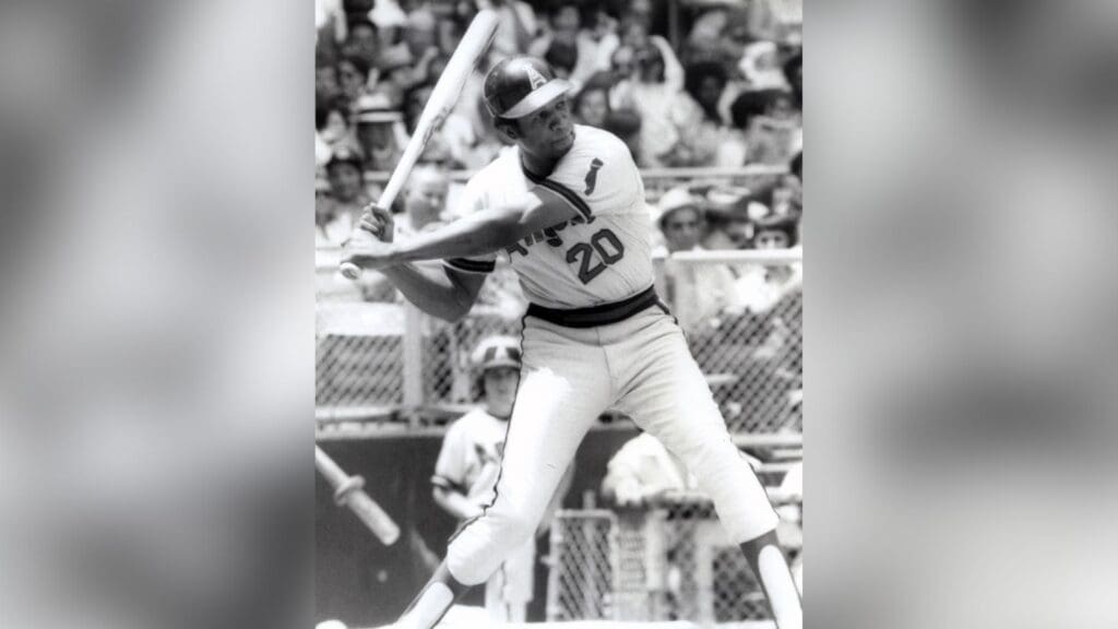 May 1982; Unknown location, USA; FILE PHOTO; California Angels first baseman Rod Carew at bat during the 1982 season. 