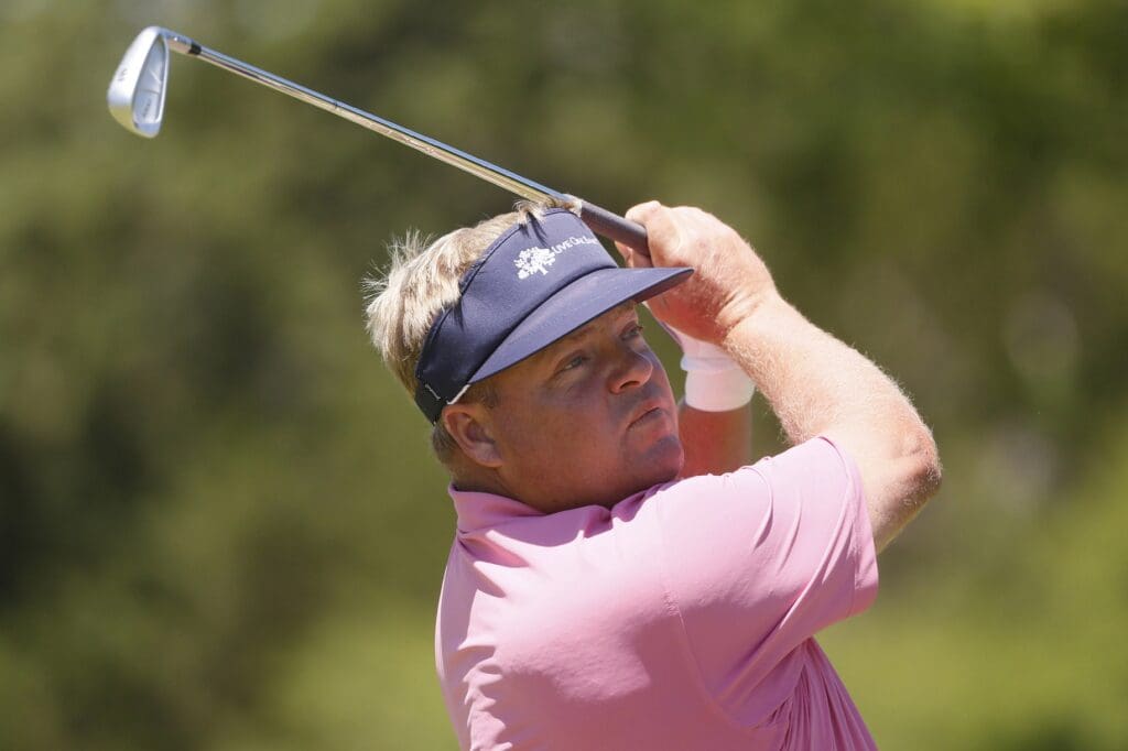 Apr 23, 2017; San Antonio, TX, USA; Carl Pettersson watches his tee shot on the seventh hole during the final round of the Valero Texas Open golf tournament at TPC San Antonio - AT&T Oaks Course.