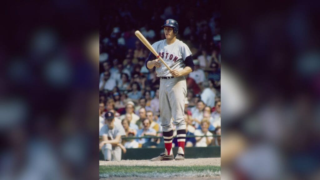 July 1978; Detroit, MI, USA; FILE PHOTO; Boston Red Sox catcher Carlton Fisk at bat against the Detroit Tigers during the 1972 season at Tiger Stadium.
